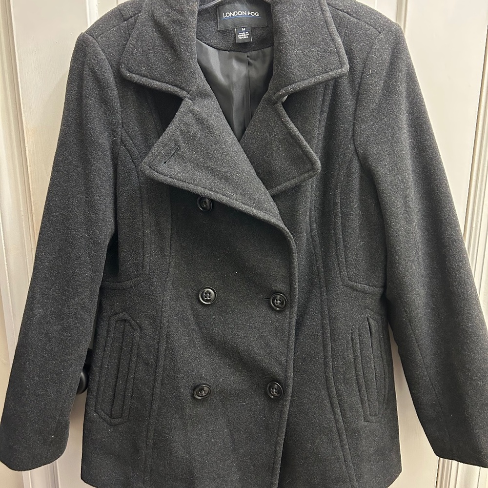 LONDON FOG GREY WOOL DOUBLE BREASTED PEA COAT SIZE MEDIUM